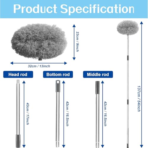 Image of MONJAY Fan Cleaner Brush with Long Rod Flexible Fan Cleaning Mop Microfiber Dust Cleaner Foldable Duster for Home Cleaning Microfiber Duster for Cleaning of Home,Kitchen, Car, Ceiling Brush (Queen)