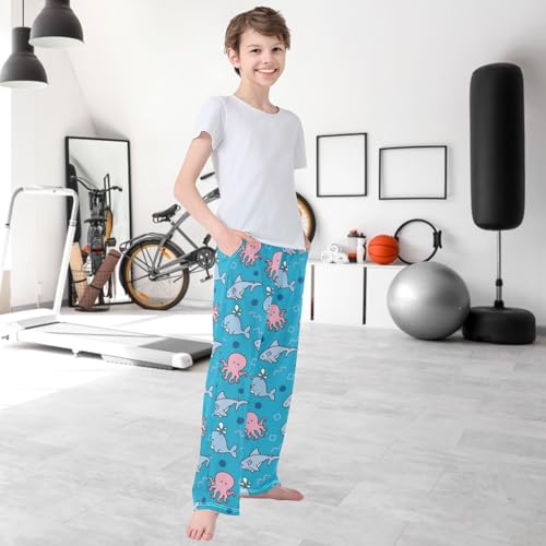 Boy's Pants Cute Sea Whale Octopus Shark Jogger Pants Elastic Waist Long Bottoms Trousers with Pockets 6-14 Years 6