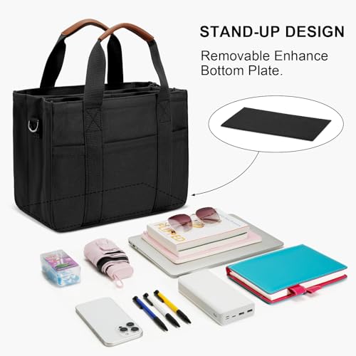 KKXIU Canvas Tote Bag for Women with Zipper and Compartments Crossbody Large Bible Messenger Purse Bag With Pockets4