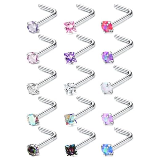 MILACOLATO 20G Nose Rings 316L Surgical Stainless Steel Nose Ring Studs L Shaped Studs Rings CZ Nose Ring Labret Nose Piercing Jewelry for Men Women