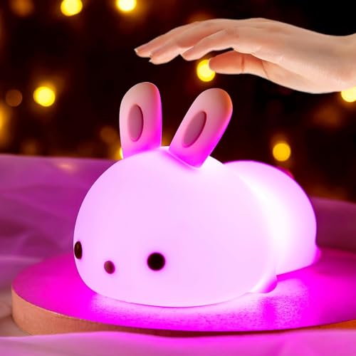 Image of GREEVA Night Lights for Girls Bedroom, Cute Night Light for Kids, LED Rechargeable Lamp, Gifts for Girls, Silicone Night Light Kids Cute Stuff (Bunny lamp)