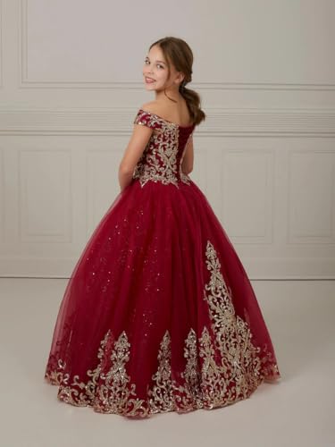 Off Shoulder Flower Girl Dress Lace Appliques Pageant Dresses Tulle First Communion Kids Birthday Party Ball Gown2