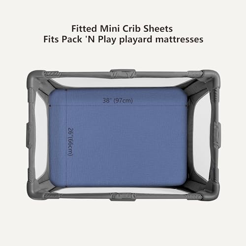 Image of Bearmoss Muslin Mini Crib Sheets for Pack N Play Mattress - 100% Cotton - 38 inchx26 inch Soft Breathable Playard Baby Crib Sheets Neutral for Boys Girls - 2 Pack (Blue Crescent)