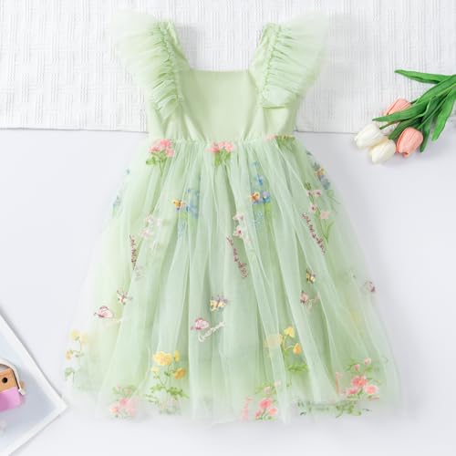 Image of Tutu.kk Toddler Girls Vintage Party Dress Ruffled Sleeve A-Line Tulle Flower Girl Dresses for Wedding,Birthday