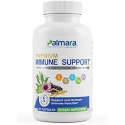 Palmara Health Premium Immune Support Supplement - 60 Vegan Capsules | 16-in-1 blend with L-Lysine, vitamin C, zinc and elderberry; vegan, gluten-free and lab tested