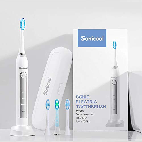 Electric Toothbrush, Rechargeable Electric Sonic Toothbrush for Adult 48000 VPM, SONICOOL Toothbrush 2 Minutes Timer 3 Brushing Modes with 4 Replacement Heads IPX7 Waterproof