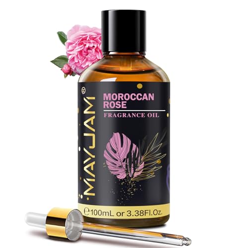 MAYJAM Huile Parfumée De Rose Marocaine 100ml, Premium Huile Parfumée Rose Marocaine Pour Diffuseur D'Huiles Essentielles, Aromathérapie, DIY