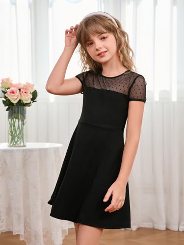 SOLY HUX Girl's Dresses Sheer Mesh Short Sleeve High Waist A Line Flared Short Dress3