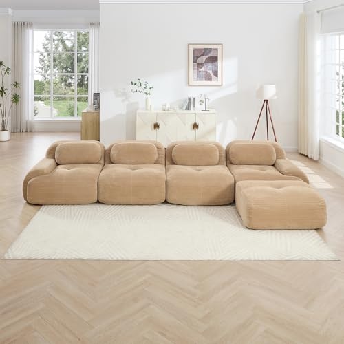 Image of Corduroy Modular Sectional Sofa, Oversized Cloud Couches for Living Room