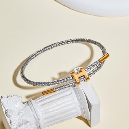 Image of AIMADE Bracelets for Women Adjustable Charm Bracelet, 18k Gold-plated Buckle Design Titanium Steel Wire Rope Women's Gift Jewelry