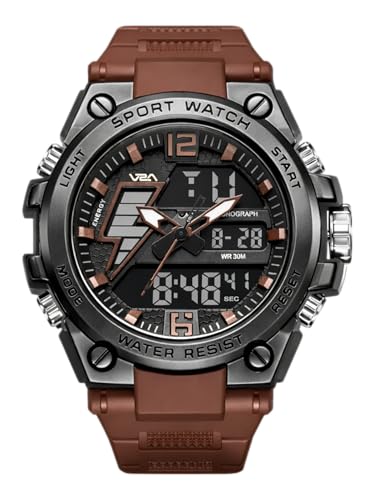 Image of V2A Stryke 45mm Analog Digital Sports Watch for Men | Hybrid Layered Dial | Alarm Stopwatch Backlight Day Date | TPU Strap | 30M Water Resistant | Gift for Mens