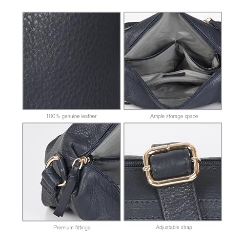Image of Oak Leathers Women's Crossbody Bag - Genuine Leather Crossover Shoulder Purse With Adjustable Sling Strap - Medium Size
