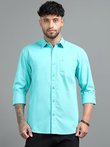 Image of Men Slim Fit Solid Spread Collar Casual Shirt
