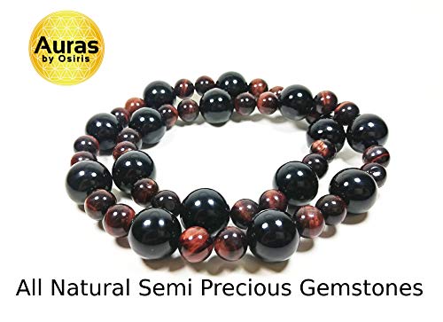 Auras By Osiris - Onyx And Red Tiger Eye Beaded Necklace For Men - World Class Durability & Magnetic Clasp - Good Luck - Confidence - Handmade In Usa #TOP2