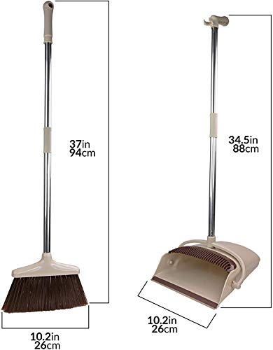 Image of Stand Up Dustpan and Broom Set with Long Handle - Upright Floor Cleaning Broom Combo with Self Cleaning Teeth Design, Heavy Duty Plastic Dustpan for Home, Kitchen, Office and Indoor Use
