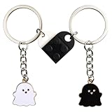 Fuerxy 2 Pcs Cute Ghost Keychain, Matching Heart Keychains for Couples Best Friends Long Distance Friendship Gift Ideas with Card (Black/White)