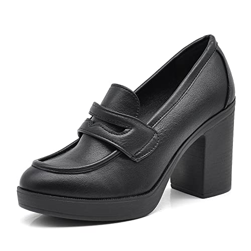 IF Fashion Scarpe Mocassini Décolleté Decollete da Donna con Tacco Largo 9cm e Plateau MP354 Nero N.37