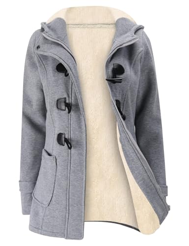 Image of Gihuo Winter Jackets for Women Sherpa Lined Jacket Women Duffle Toggle Coat Hooded Fleece Jacket(LightGrey-S)