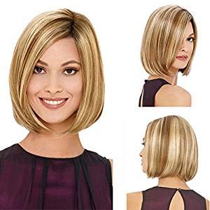 NiceToBuy Synthetic Wigs short straight bob Side Part Blonde Ladies Human False Hair Wigs For Women