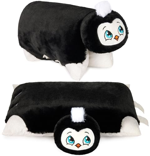 BRUBAKER Coussin Peluche Pingouin 2 en 1 - Peluche et Oreiller - Coussin Décoratif 40 x 30 cm - Modèle pour Enfants à Déplier avec Fermeture Velcro -...