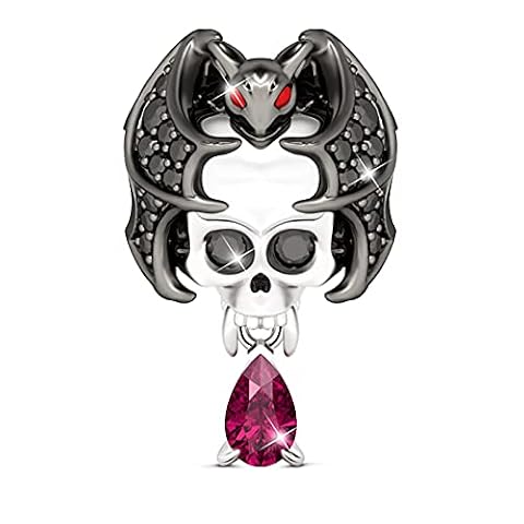GNOCE Perle Charms Pendentif Forme de Crâne Chauve-Souris en Argent Sterling 925 "Crâne Cool Breloque Décoré Pierre de CZ Compatible avec Bracelets et Colliers