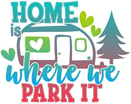 Al-Rayyan Ent. Pack of 2 Home is Where We Park It Happy Camper Vinyl Sticker Decal for Car Bumper Trucks Van SUVs Window Wall Boat Cup Tumblers Laptops or Any Smooth Surface 5x5
