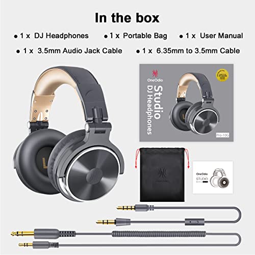 Image of OneOdio Over Ear Headphone, Wired Bass Headsets with 50mm Driver, Foldable Lightweight Headphones with Shareport and Mic for Recording Monitoring Mixing Podcast Guitar PC TV - (Grey)
