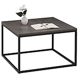 table carre salon Le plateau de la table est en panneaux de particules au décor béton foncé, le piètement est en métal laqué noir