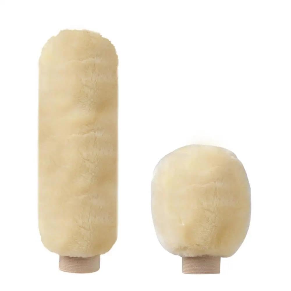 HYASDBWE 2Pcs Car Handbrake Grip Covers Gear Shift Knob Cover Handle Plush Sleeve Soft Warm Hand Brake Gear Shifter Parts(Beige)