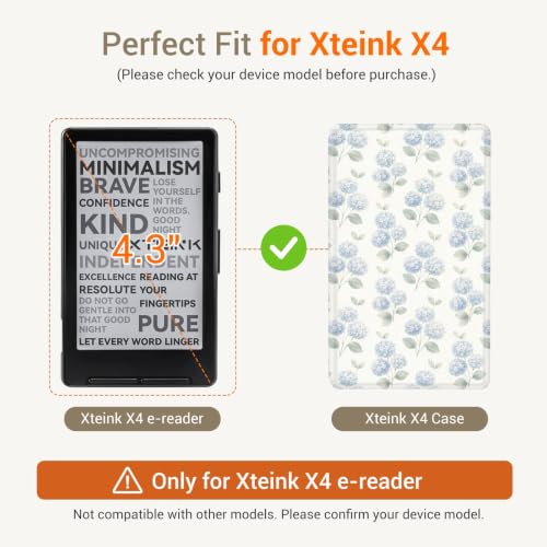 Image of CoBak Magnetic Case for XTEINK X4, Ultra-Lightweight Protective Cover for Xteink X4 E-Reader, Secure Magnetic Attachment(Hydrangea)