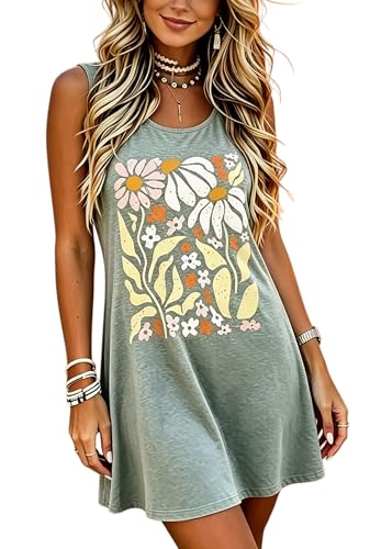 Image of LLHXRUI Sundresses for Women Sleeveless Boho Summer Dress Elegant Vacation Tank Dresses Casual Tunic Short Sun Dress