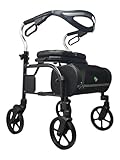 Evolution Trillium Lightweight Walker Rollator with Seat, Wheels, Brakes for Indoor, Outdoor Mobility, Tall Black
