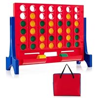 COSTWAY Giant Connect 4, Wall Mounted & Tabletop 4 in A Row Game with Carrying Bag, 42 Jumbo Rings, Quick-Release Tray, Indoor Outdoor Family Game for Kids Adults
