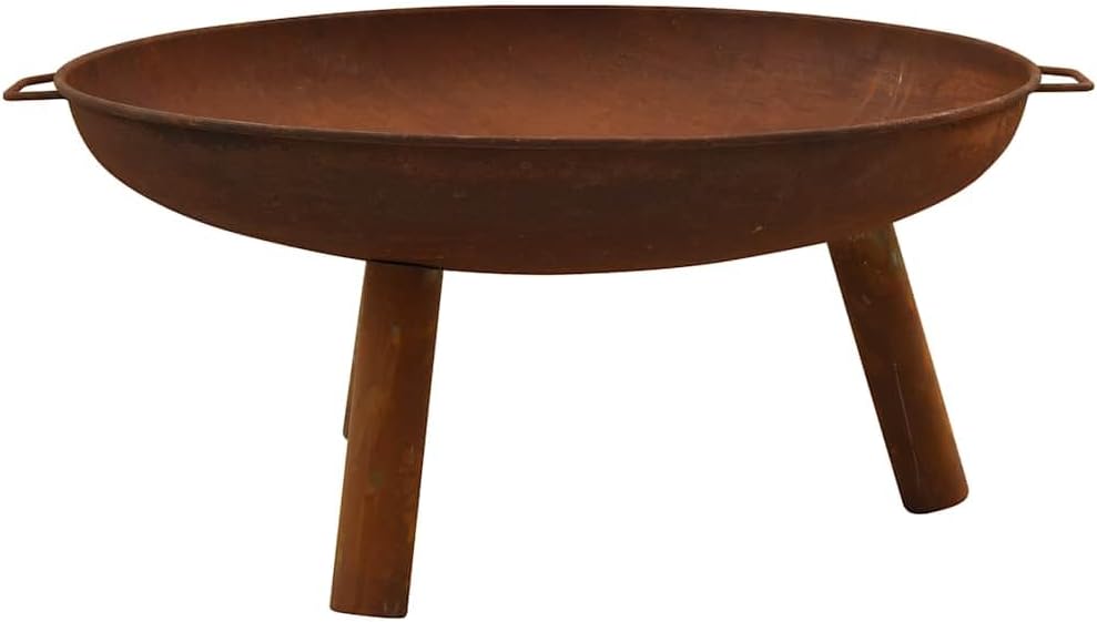 vidaXL Steel Fire Pit - 35.8"x32.1"x15.7" ic Outdoor Heat Radiator with Large Bowl and Handles, Convertible to BBQ Grill, Scandinavian Style, Brown