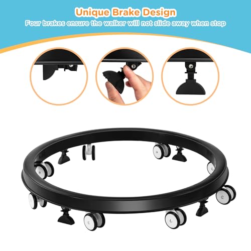 baby walker with wheels one-touch folding anti-roll 8-wheel baby walkers 7-speed height adjustment with large dinner plate and brake 6-18 months baby walker black