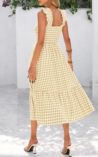 Image of PRETTYGARDEN Women's Summer Dress Casual Ruffle Strap Gingham Midi Sundress | Square Neck, Smocked Boho Dress, Flowy A Line, Homecoming, Party, Maxi Sun Dresses for Beach Vacation