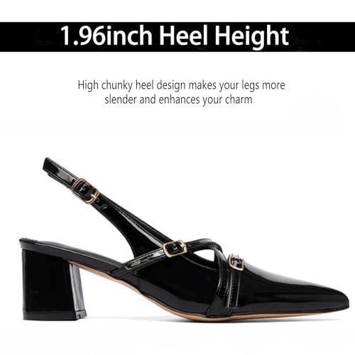Women's Chunky Heels Slingback Pumps with Buckle Strap Closed Pointed Toe Comfortable Slip-on Low Block Heels Sandals Wedding Party Work Dress Shoes3