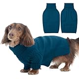 Picture of IECOii Dachshund Sweater,Turtleneck Dog Sweater for Small Medium Dogs Girl,Stretchy & Breathable,Warm Knitted Pullover Coat,High Neck Knitwear for Cold Weather Indoor & Outdoor Wear (Peacock Blue,M)