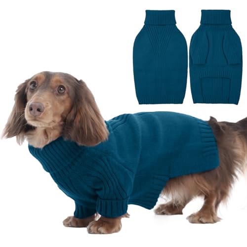 Image of Turtleneck Dog Sweater,Thermal Knitted Sweater for Small Dogs Girl Boy, M | 4-Way Stretchy Fit, Cozy & Warm Pullover Clothes for Fall Winter, Indoor & Outdoor Knitwear, Fit for Frenchie, Dachshund