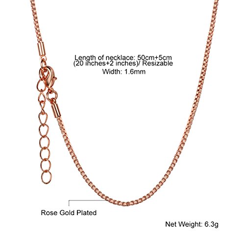Rose Gold Plated 1.6Mm Wide Box Link Chain Necklace With Lobster Claw Clasp,Solid Mens Womens Necklace 22" Resizable #TOP5