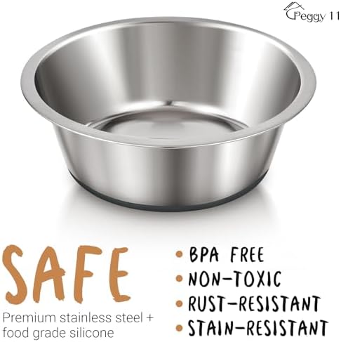 PEGGY11 Deep Stainless Steel Anti-Slip Dog Bowls - 2-Pack, 3 Cups