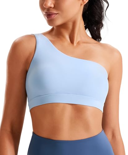 Image of One Shoulder Sports Bras for Women Low Impact Asymmetrical Workout Tops Padded Yoga Right Shoulder Strap Bra