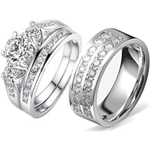 TWO RINGS Wedding Ring Sets His And Hers Promise Ring Couples Bridal Sets Women 925 Sterling Silver aaa Cz Man Titanium Wedding Bands