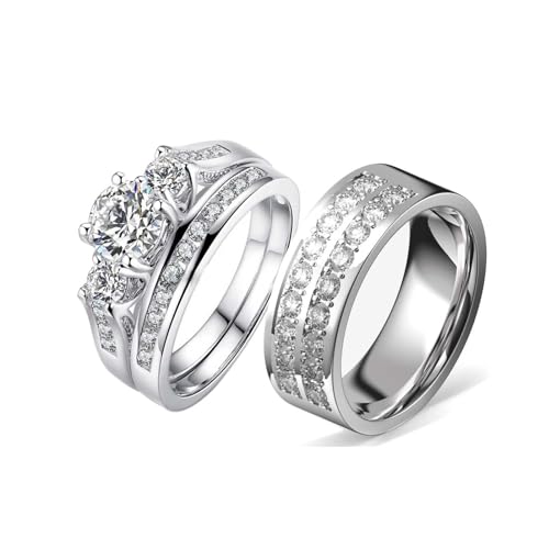 TWO RINGS Wedding Ring Sets His And Hers Promise Ring Couples Bridal Sets Women 925 Sterling Silver aaa Cz Man Titanium Wedding Bands