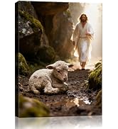 Jesus Saves the Lost Lamb Wall Art, Jesus Christian Canvas Wall Decor, Waterproof Religion Canvas...