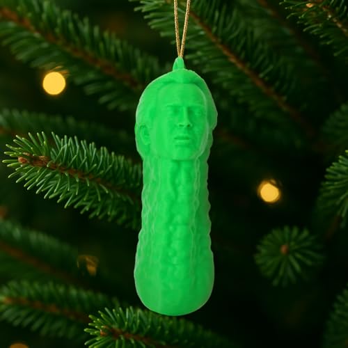 Costume Wizard Picolas Cage Pickle Christmas Ornament Funny Nicolas Cage Hanging Tree Decoration Green Pickle Holiday Gag Gift for Adults White Elephant Party Favor Stocking Stuffer Made in USA