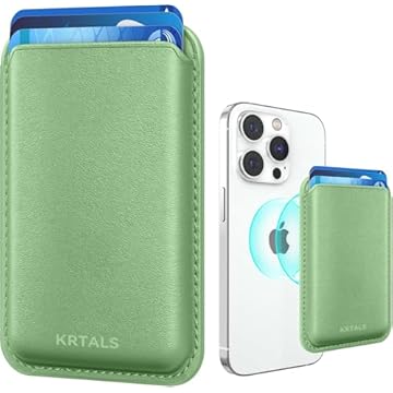 Amzone Suporte magnético mais forte de couro RFID seguro para iPhone 15 Series, verde claro