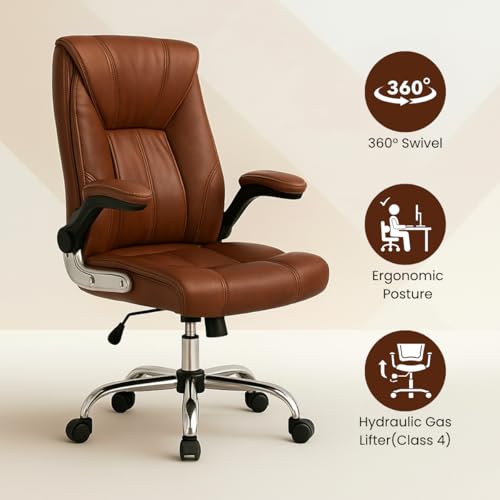 Image of Lakdi The Furniture Co High-Back Directior Office Chair and Executive Chair, Ergonomic Leatherette Desk Chair|Adjustable Arm Rest for 5-Year Warranty & Free Assembly-111012161 TanBrown