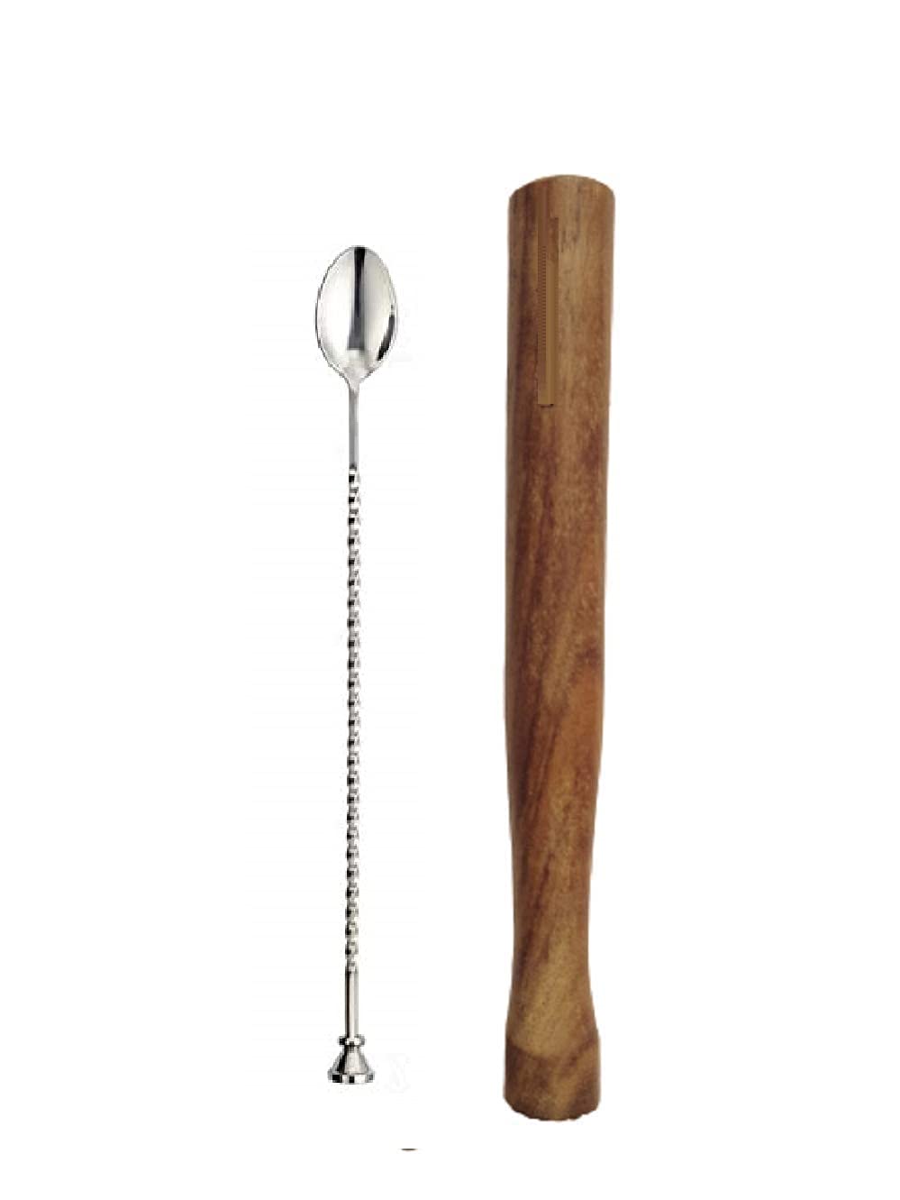 Rudra Exports Premium Bar Stirrer Spoon Twisted with Muddler top Wooden Mojito Muddler Durable Cocktail Muddler 10 Inches,Long Spoon Cocktail Mixing Spoon Bar Spoon 11" Length