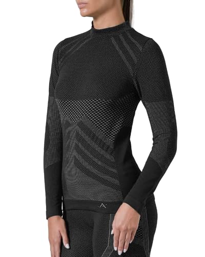 Risalti Camiseta Termica Mujer Manga Larga Energy - Cuello Alto, Técnica, Transpirable, Compresivo, Ropa Interior Térmica Sin Costuras y Etiquetas, Esquí, Trekking, Running - Made in Italy